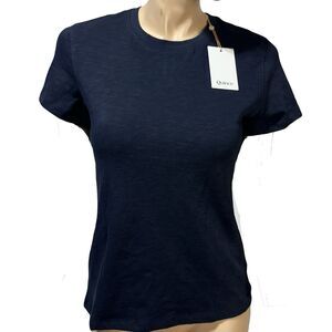 Quince Women's Short Sleeve Navy Blue Slub Organic Cotton Crew T-Shirt S NWT